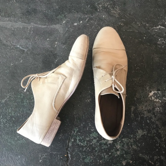 Neutral Leather Lace up Flats - Picture 2 of 3